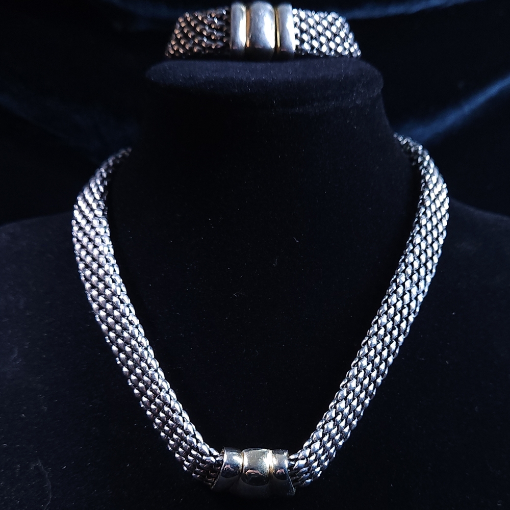 Silver Mesh Necklace and Bracelet Set